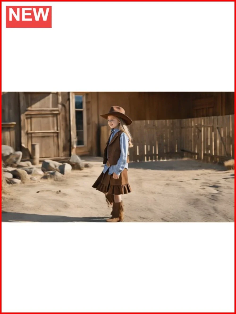 Girls Cowboy Western Boots Faux Leather Square Toe Mid-Calf